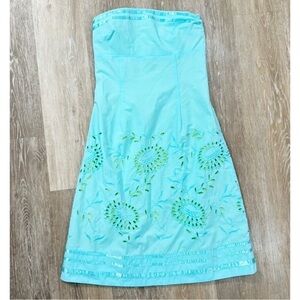 Express Sz 0 Blue Strapless Eyelet Lace Empire Waist Dress Sundress Easter